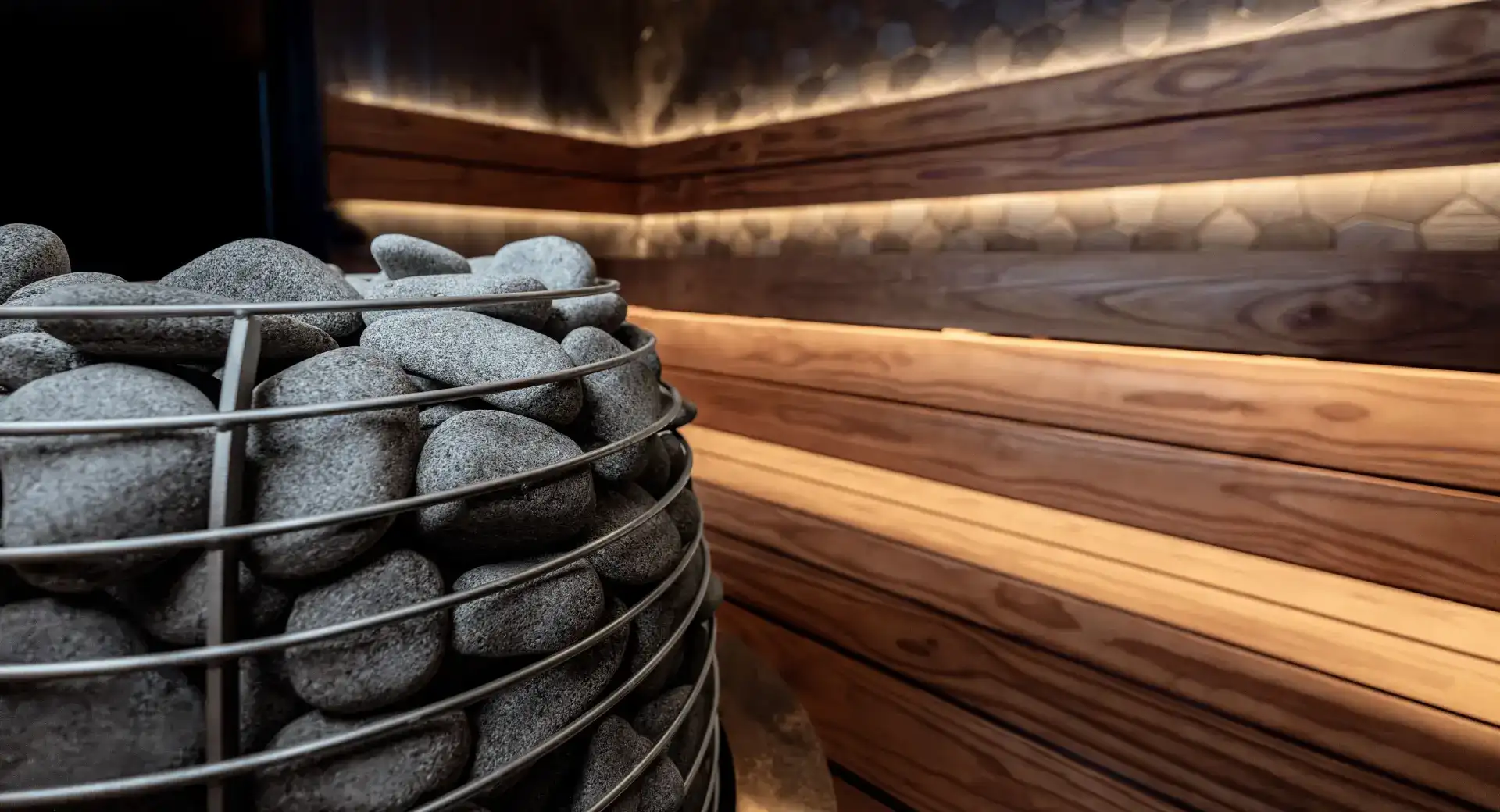Heated stones inside the sauna at Sauna Club Co